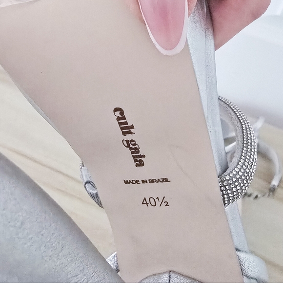 Cult Gaia Silver Elodie Platform Rhinestone Heel Sandals Size 40.5 - Picture 13 of 16